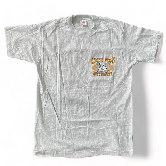 Vtg Deadstock Kick Ass University 90s Gray Cartoon Shirt M College Single Stitch - Picture 2 of 8